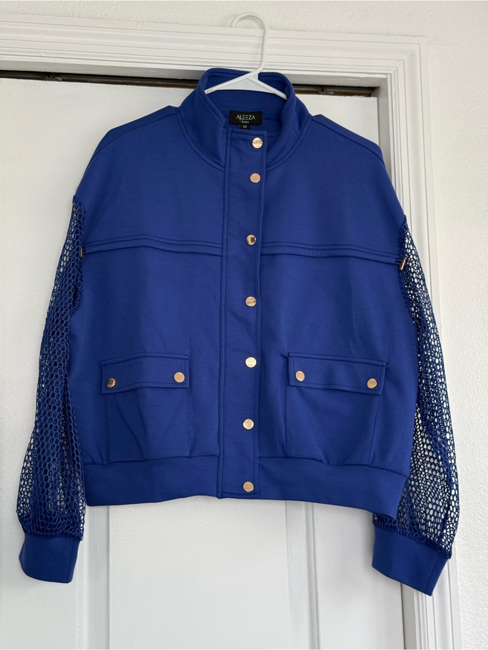 Aleeza Royal Blue Mesh-Sleeve Jacket